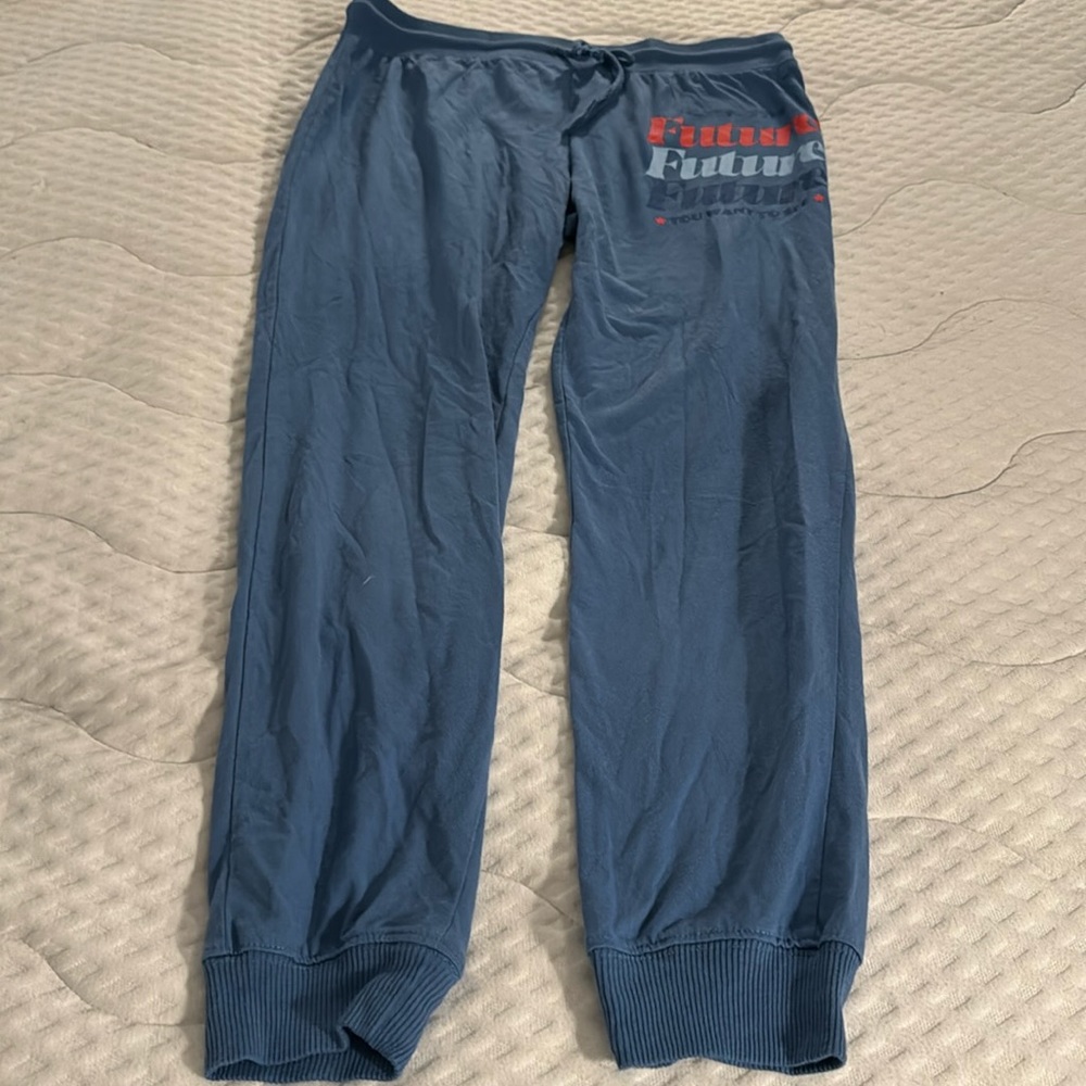 Blue lounge pants - jogger style with tie at waist. Fight for the future…